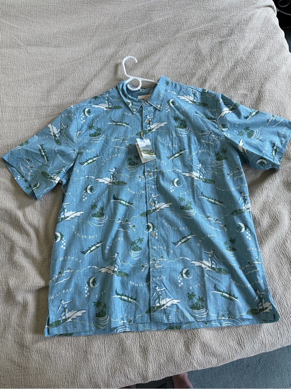 reyn spooner Light Blue Hawaiian Surf Print Button-Down Shirt